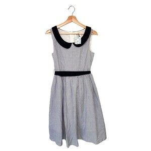 Tulip B Retro Betty Romantic Strip Blue White Dress Peter Pan Collar Size S NWT